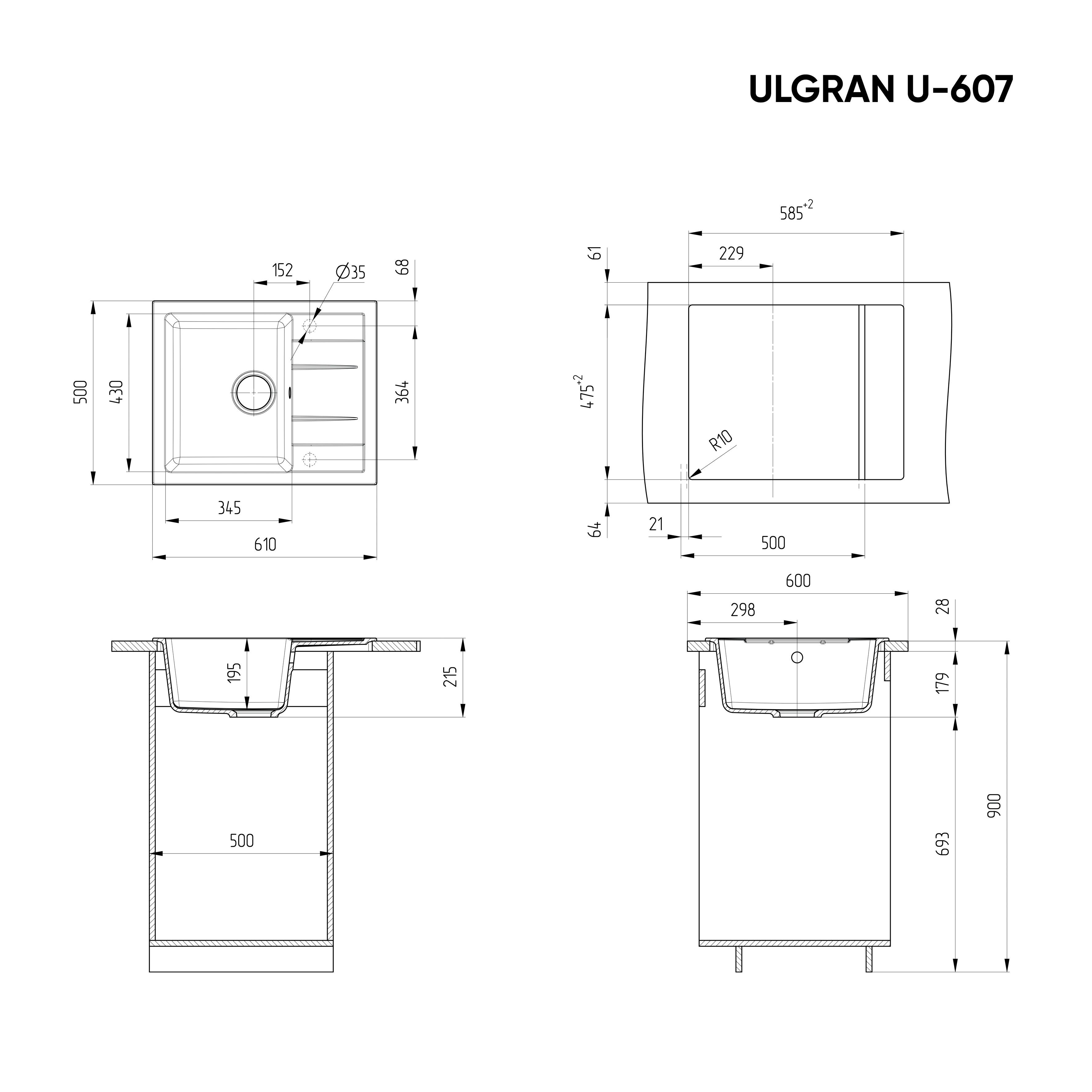 Мойка Ulgran U-607-331 белый